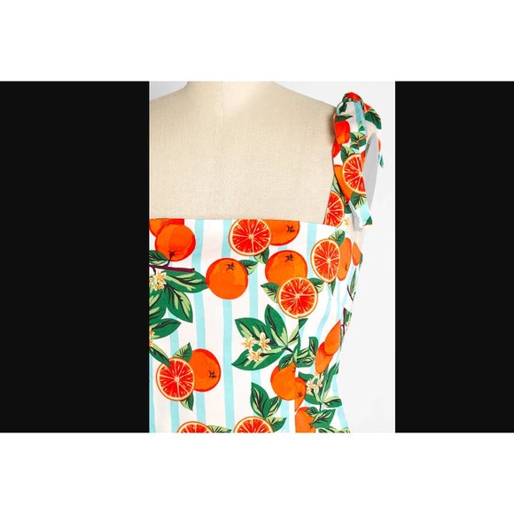 US-2 Modcloth Collectif Vitamin C Vitality Orange Retro Crop Tank Tie Shoulder - Picture 3 of 6